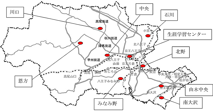 八王子の図書館マップ